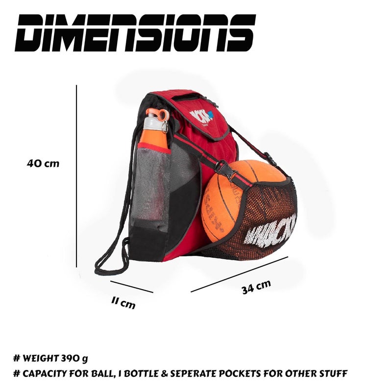 WHACKK Storm Soccer Football Equipment Bag | Sports Men Boys Drawstring Backpack | Mobile Bottle Holder Pocket | Gym Bag (Red Black) - Image 4
