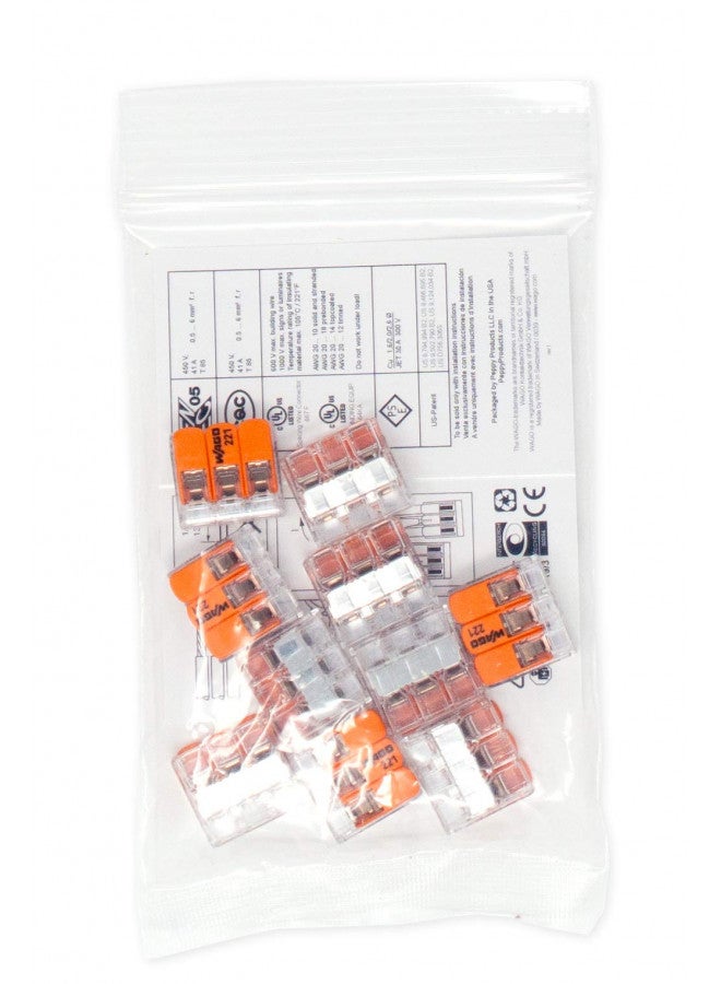 Wago Wago 221-613 Lever-Nuts 10AWG 3 Conductor Compact Wire Connectors 10 PK Bag  - Image 3