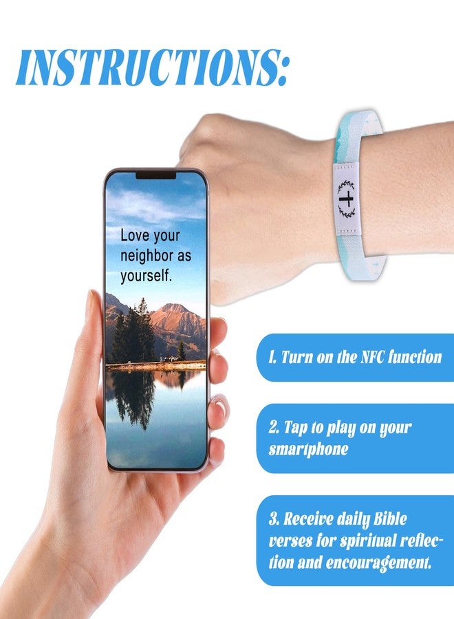 BTFO 4pcs Bible Bracelets, Scripture Daily Verse Bracelets with NFC Scan Christian Wearable Elastic Jesus Wristbands for Women Men Inspirational Bible Bands Gifts(4 Colors) - Image 4