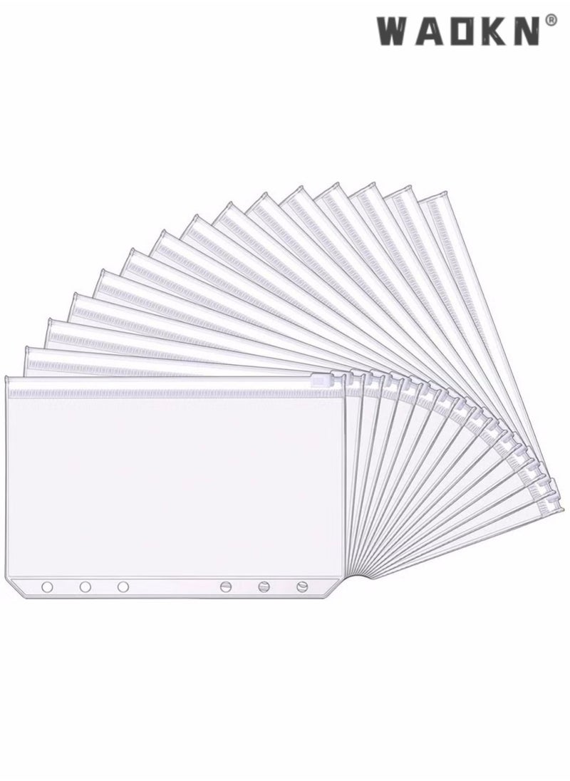 WAOKN 12PCS Binder Pockets A6 Size Transparent Storage Zipper Folder Suitable for 6-loop Binder Notebook Binder Pockets, Waterproof PVC Bags,Document Filing Bags Photo Storage Bag Cash Budget Envelopes  - Image 1