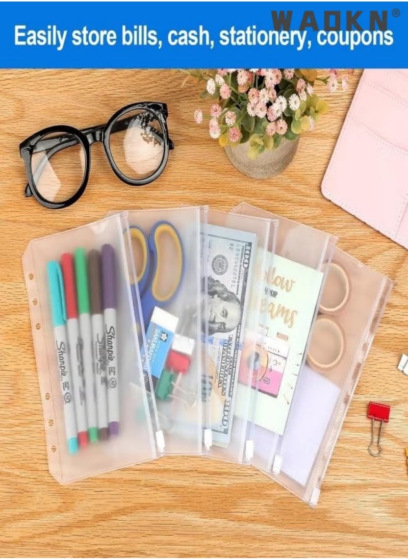 WAOKN 12PCS Binder Pockets A6 Size Transparent Storage Zipper Folder Suitable for 6-loop Binder Notebook Binder Pockets, Waterproof PVC Bags,Document Filing Bags Photo Storage Bag Cash Budget Envelopes  - Image 4