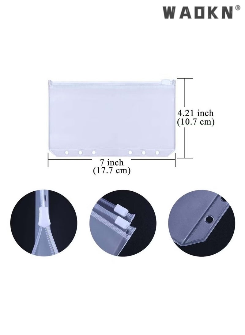 WAOKN 12PCS Binder Pockets A6 Size Transparent Storage Zipper Folder Suitable for 6-loop Binder Notebook Binder Pockets, Waterproof PVC Bags,Document Filing Bags Photo Storage Bag Cash Budget Envelopes  - Image 3