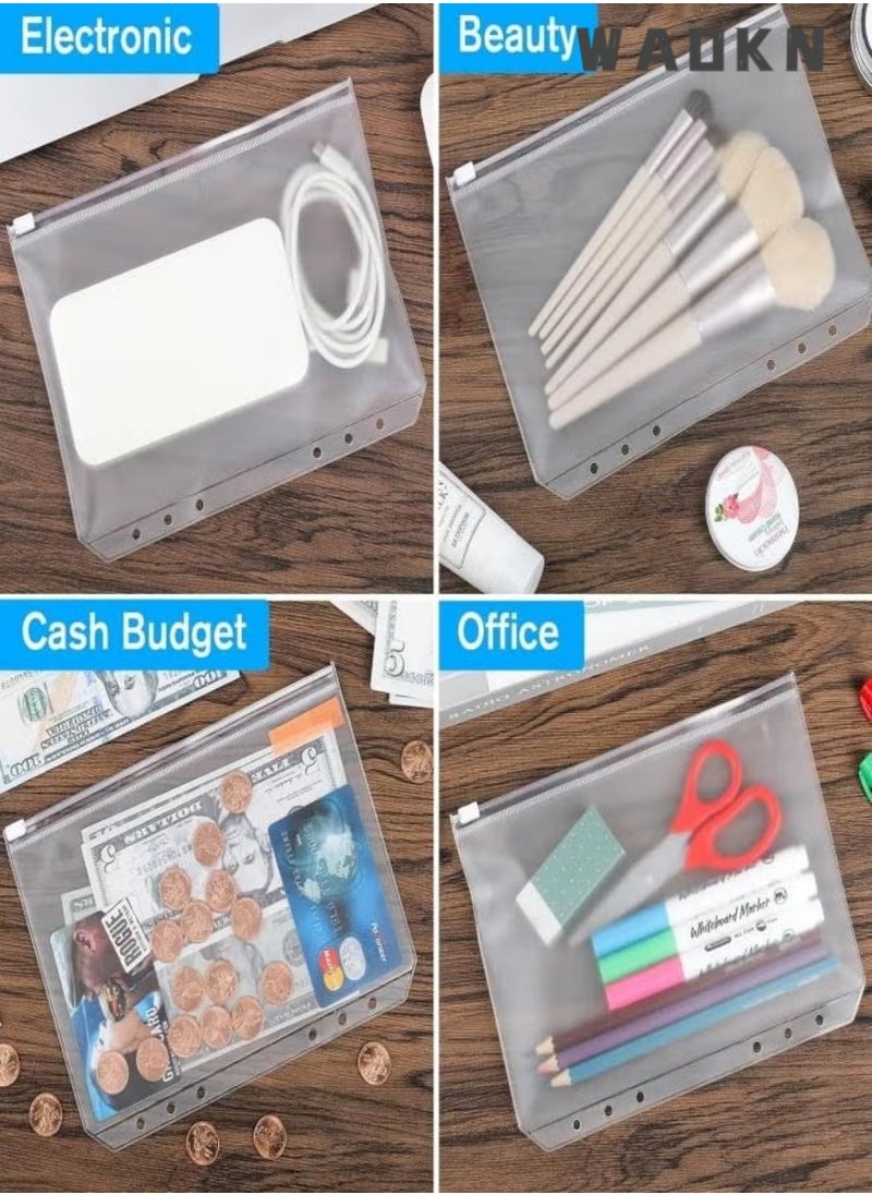 WAOKN 12PCS Binder Pockets A6 Size Transparent Storage Zipper Folder Suitable for 6-loop Binder Notebook Binder Pockets, Waterproof PVC Bags,Document Filing Bags Photo Storage Bag Cash Budget Envelopes  - Image 5