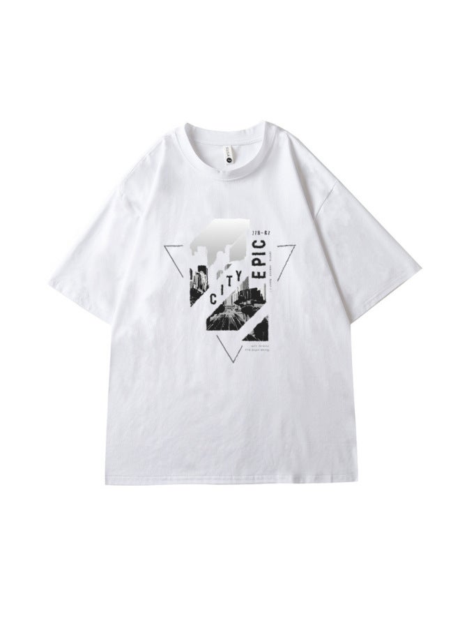 European And American Smooth Silk Cotton Short Sleeve T-shirt Men's Retro American Print Clothing Summer Top Ice Silk T-shirt