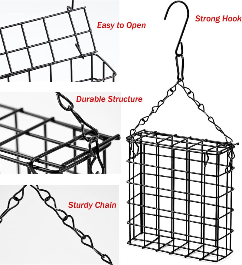 Mcage Two of Durable Outdoor Garden Yard Patio Suet Bird Parrot Easy Open Reusable Feeders Squirrel Proof for Outside Wild Bird Parrot Woodpecker Hummingbird Hanging Fruit Capacity Suet Cake Food - Image 3