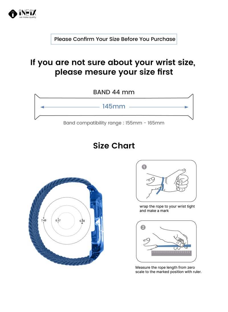 INEIX - Nylon Braided Solo Loop Replacement Strap With Glittering Case For Apple Watch 44 mm (145 mm Strap Length) - Blue - Image 1