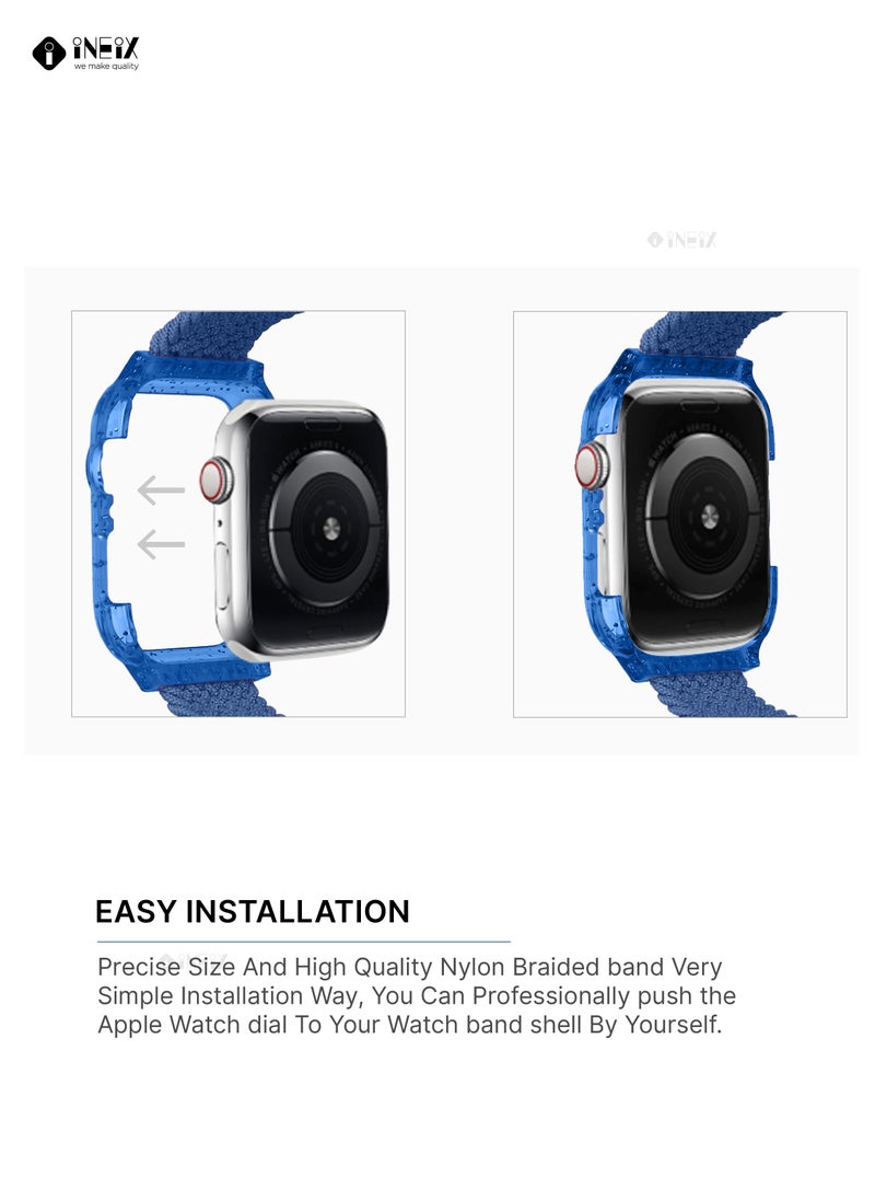INEIX - Nylon Braided Solo Loop Replacement Strap With Glittering Case For Apple Watch 44 mm (145 mm Strap Length) - Blue - Image 1