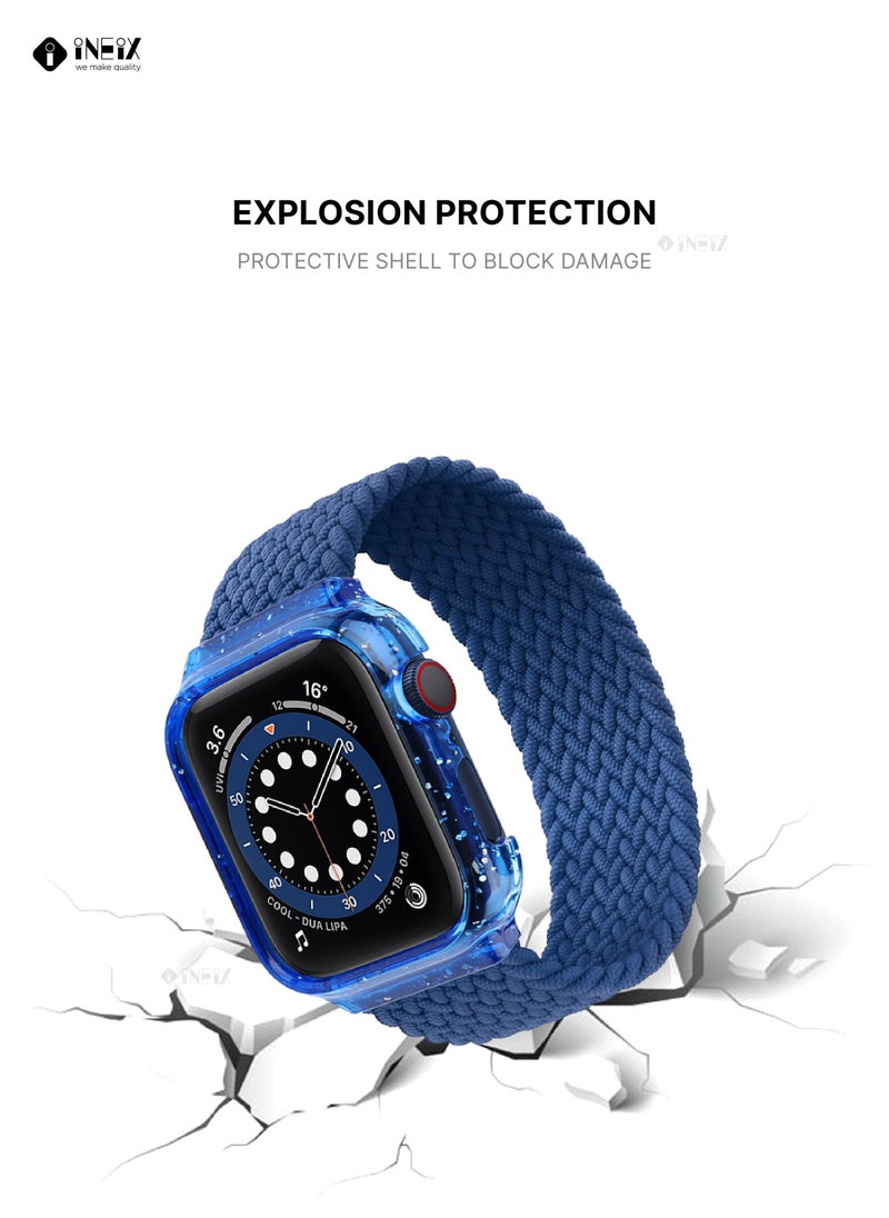 INEIX - Nylon Braided Solo Loop Replacement Strap With Glittering Case For Apple Watch 44 mm (145 mm Strap Length) - Blue - Image 1