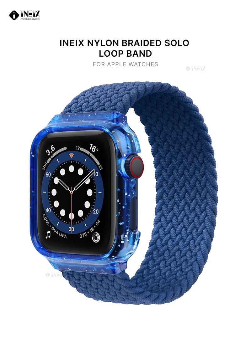 INEIX - Nylon Braided Solo Loop Replacement Strap With Glittering Case For Apple Watch 44 mm (145 mm Strap Length) - Blue - Image 1