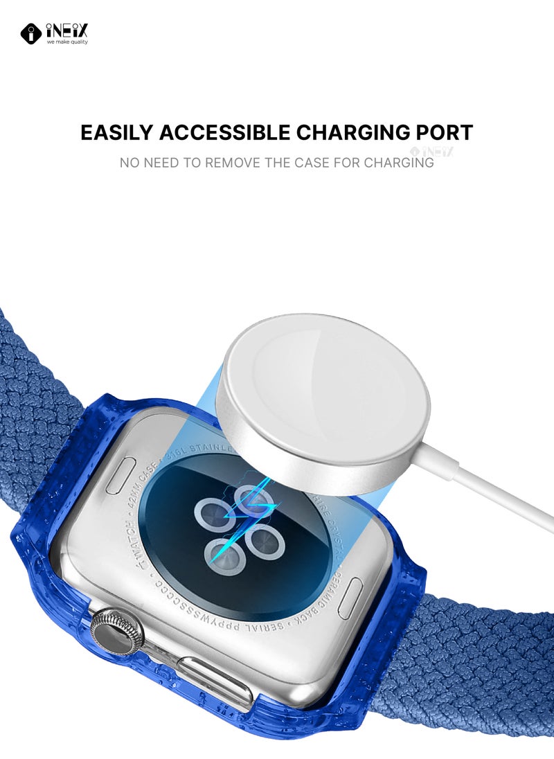 INEIX - Nylon Braided Solo Loop Replacement Strap With Glittering Case For Apple Watch 44 mm (145 mm Strap Length) - Blue - Image 1