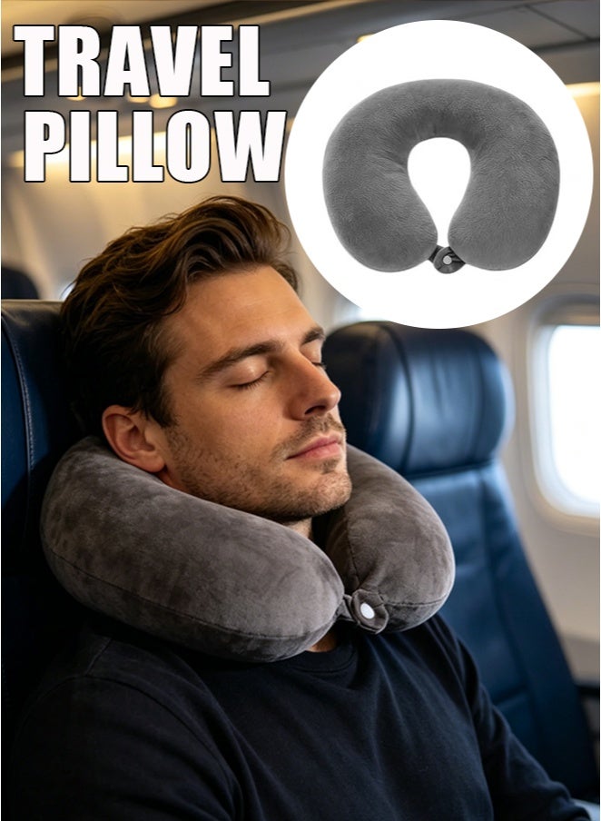 Aikenn Travel Pillow for Adults – Cozy Soft Microfiber Neck Pillow, Compact & Machine Washable, Ideal for Airplane, Car, Home Use, Sleeping & Rest, Grey - Image 1