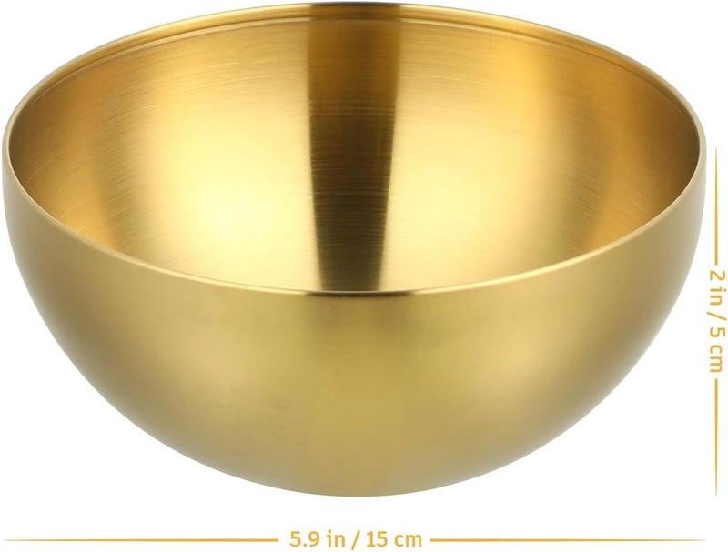 Cabilock 2pcs Korean Stainless Steel Bowls Gold Salad Bowls Gold Mixing Holder Small Serving Plates for Serving Salads Fruits Noodle Ideal for Home and Kitchen Use - Image 2
