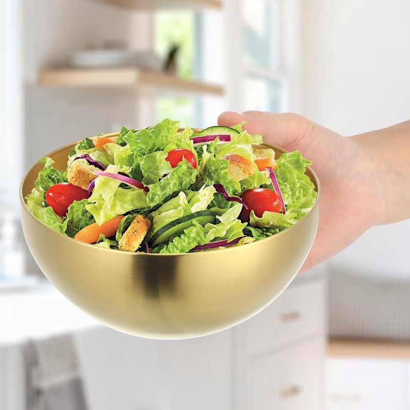 Cabilock 2pcs Korean Stainless Steel Bowls Gold Salad Bowls Gold Mixing Holder Small Serving Plates for Serving Salads Fruits Noodle Ideal for Home and Kitchen Use - Image 3