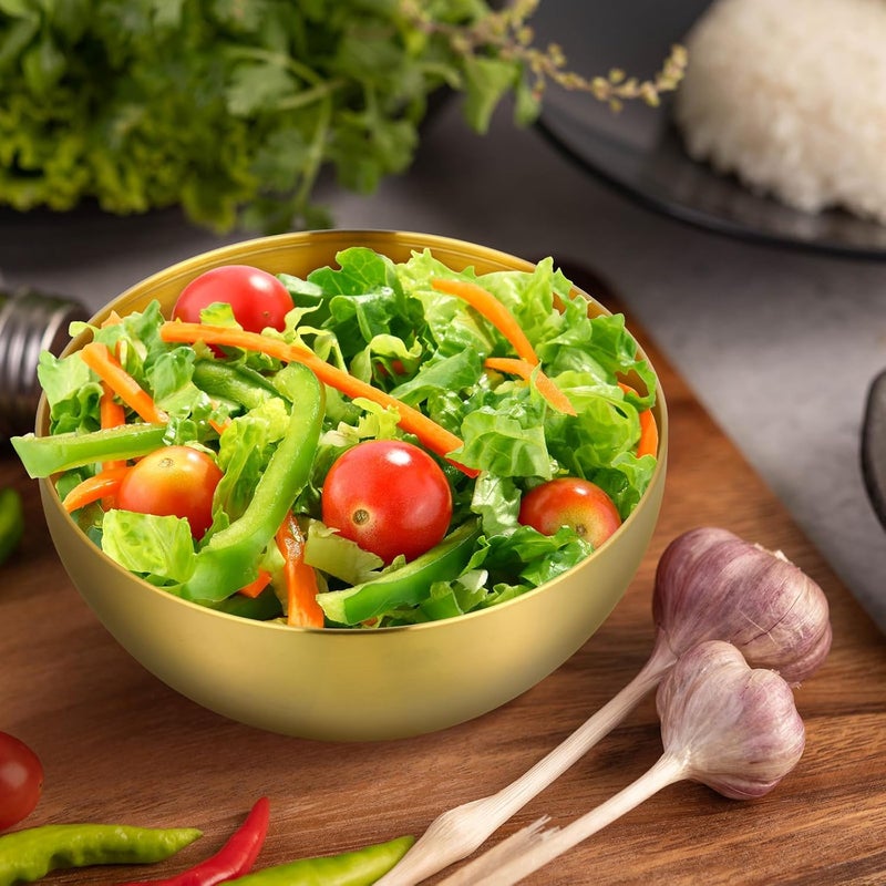 Cabilock 2pcs Korean Stainless Steel Bowls Gold Salad Bowls Gold Mixing Holder Small Serving Plates for Serving Salads Fruits Noodle Ideal for Home and Kitchen Use - Image 4