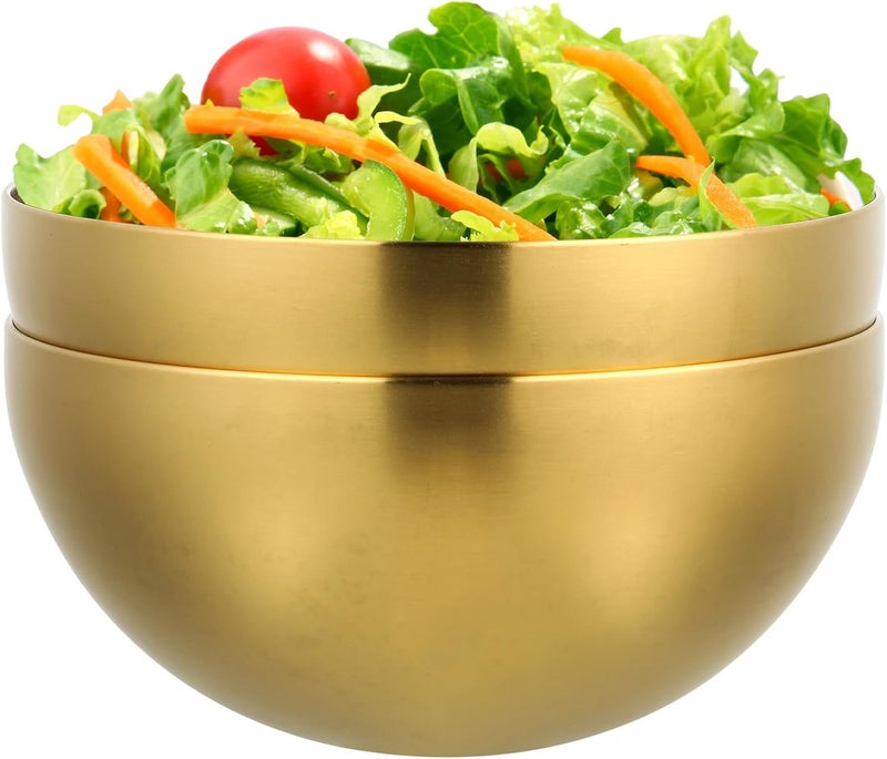 Cabilock 2pcs Korean Stainless Steel Bowls Gold Salad Bowls Gold Mixing Holder Small Serving Plates for Serving Salads Fruits Noodle Ideal for Home and Kitchen Use - Image 1