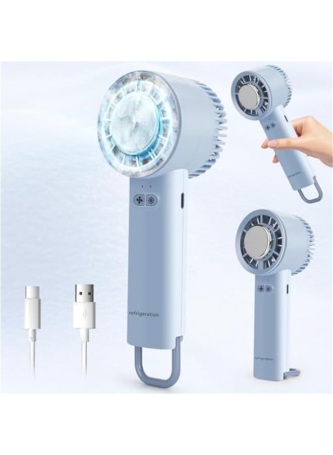 بيوينتي مروحة محمولة باليد من اكس كيموس، مروحة شخصية مع وضع التبريد، وسادة تبريد دائرية باردة سريعة التبريد، 3 سرعات، شحن USB، مروحة مكيف هواء صغيرة محمولة للسفر والمكتب في الهواء الطلق (أزرق) - Image 1