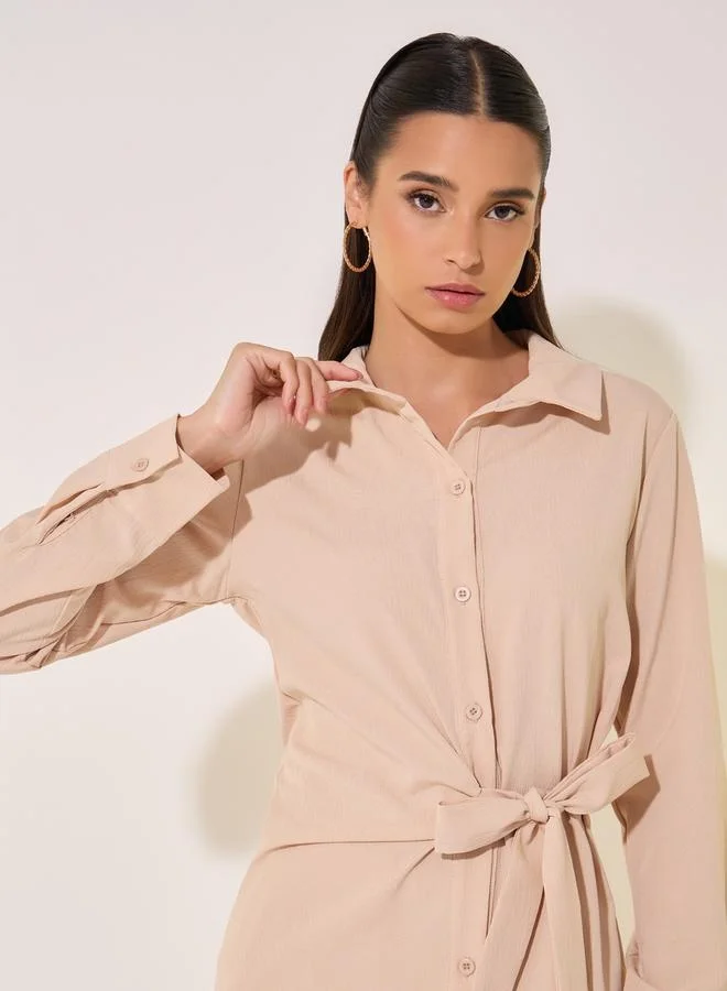 Take Two Solid Wrap Buttoned Top with Tie-Up and Pants Co-Ords