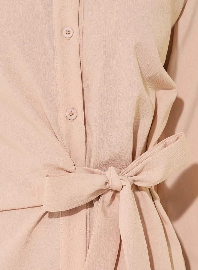 Take Two Solid Wrap Buttoned Top with Tie-Up and Pants Co-Ords