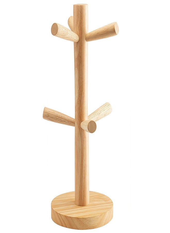 Elandy Wooden Mug Holder Tree with 6 Hooks Mug Stand Mug Rack Coffee Cup Holder Mug Hanger Tea Coffee Bar Organizer for Kitchen Counter and Display Dinnerware Storage - Image 1