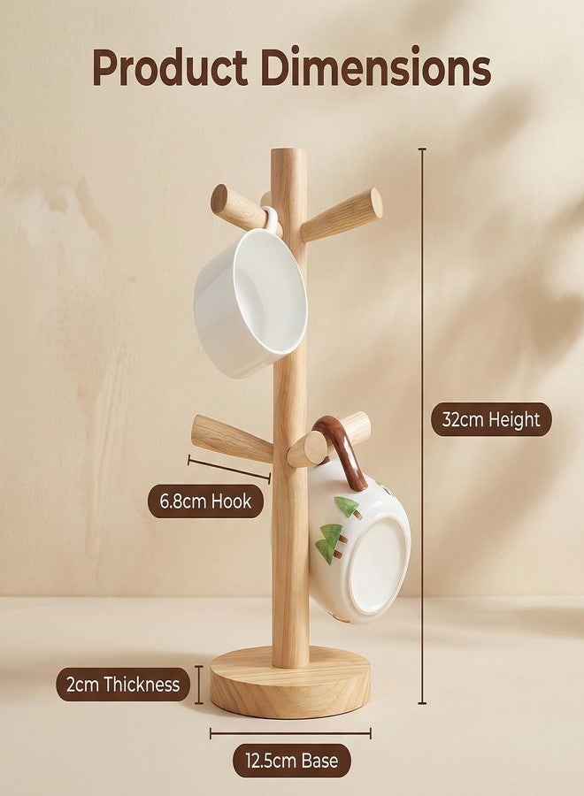 Elandy Wooden Mug Holder Tree with 6 Hooks Mug Stand Mug Rack Coffee Cup Holder Mug Hanger Tea Coffee Bar Organizer for Kitchen Counter and Display Dinnerware Storage - Image 2