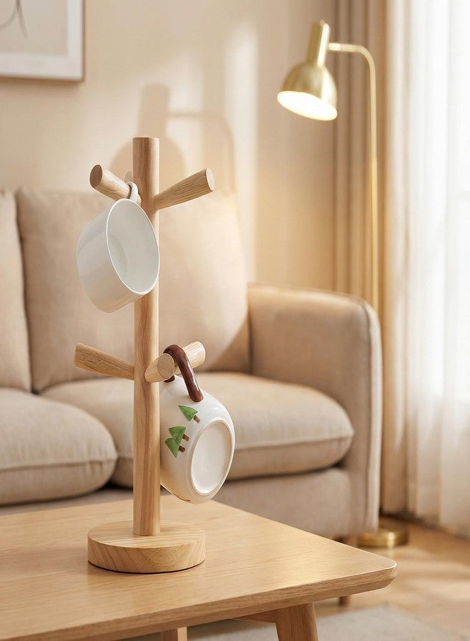 Elandy Wooden Mug Holder Tree with 6 Hooks Mug Stand Mug Rack Coffee Cup Holder Mug Hanger Tea Coffee Bar Organizer for Kitchen Counter and Display Dinnerware Storage - Image 5
