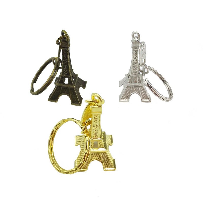 yueton Pack of 12 Cute Adornment Mini Eiffel Tower French Souvenir Paris Keychain Retro Key Holder Metal Split Key Ring (3 Different Color) - Image 1