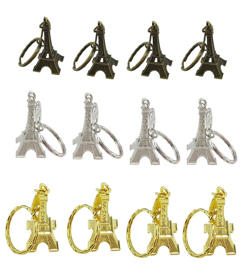 yueton Pack of 12 Cute Adornment Mini Eiffel Tower French Souvenir Paris Keychain Retro Key Holder Metal Split Key Ring (3 Different Color) - Image 2