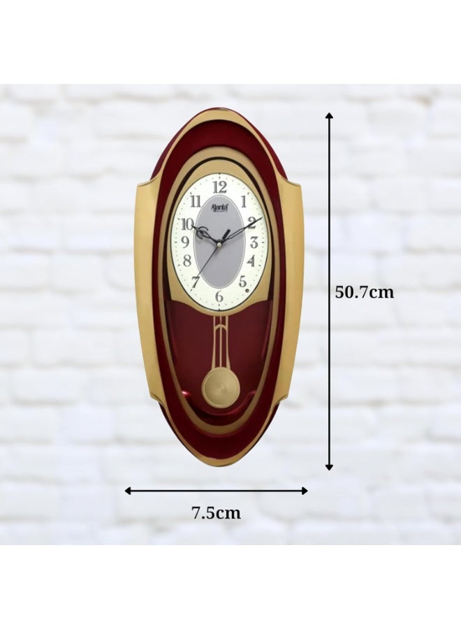 أجانتا 1627 ساعة البندول الموسيقي الأحمر على الحائط – حركة الكوارتز | ألحان كل ساعة وبندول متأرجح | تصميم بيضاوي أنيق | 50.7 × 24.9 سم - Image 2