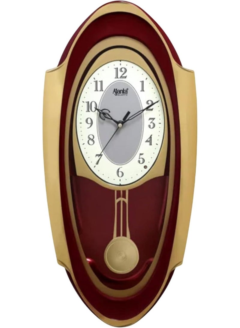 أجانتا 1627 ساعة البندول الموسيقي الأحمر على الحائط – حركة الكوارتز | ألحان كل ساعة وبندول متأرجح | تصميم بيضاوي أنيق | 50.7 × 24.9 سم - Image 1