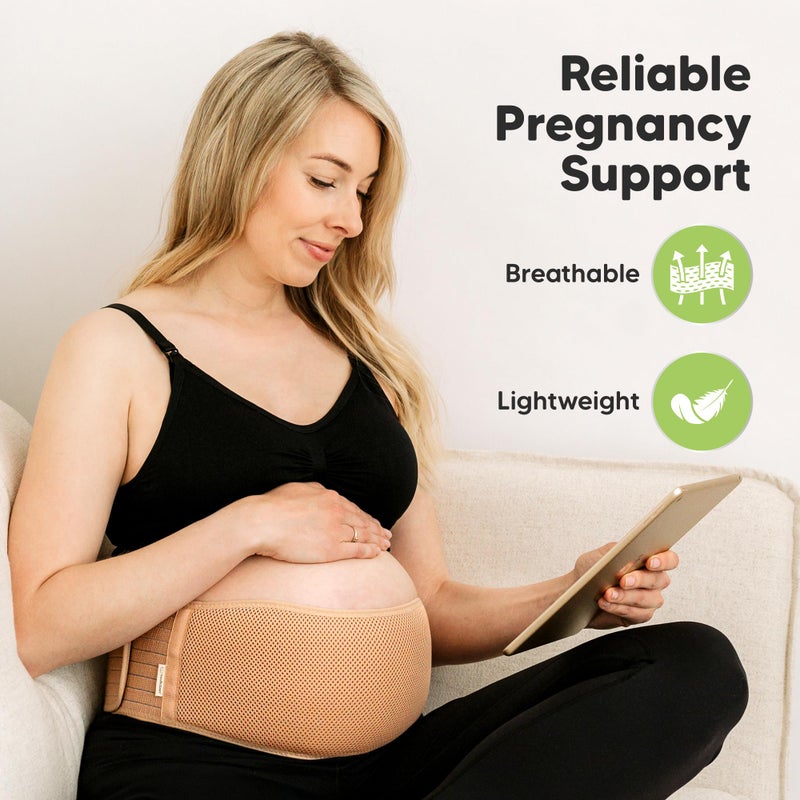 KeaBabies أشرطة بطن كيا بيبيز للحوامل - عبوة واحدة، دعم بطن الحمل الناعم والقابل للتنفس، حزام حمل قابل للتعديل بسهولة لدعم الظهر والحوض، مريح (العاج الكلاسيكي، M/L) - Image 2