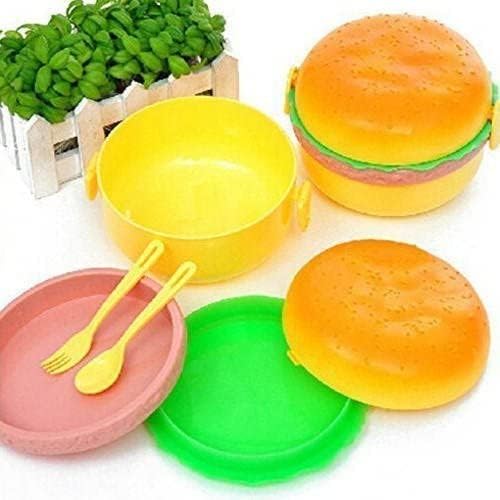 ASUVEK Burger Shaped Lunch Box 2 Layer for Kids School Tiffin Box for Boys GirlsLunch Box Leak Proof Plastic Lunch Box Lunch Box with 2 Spoons for Adults and Kids Round - Image 5