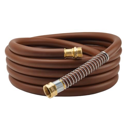 Guitrees Garden Hose 25FT x 58 Heavy Duty Rubber Hose Water Hose with Five Layered Braiding Male to Female Fittings 1000PSI Burst 300PSI Working Brown - Image 1