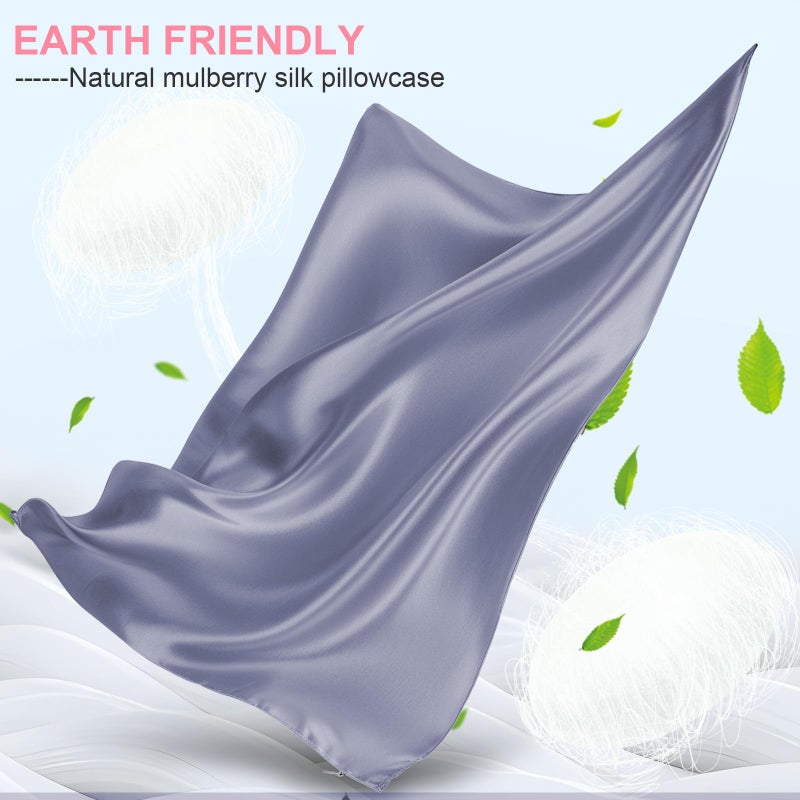 LYSHIN Mulberry Silk Pillow Cases Queen Size with Hidden Zipper  Ultra Smooth and Soft Breathable Cooling Silk Satin Pillowcase for Hair and Skin  Gifts for Women Men (Grayish Blue  20x30 Inches  1 Pack) - Image 2