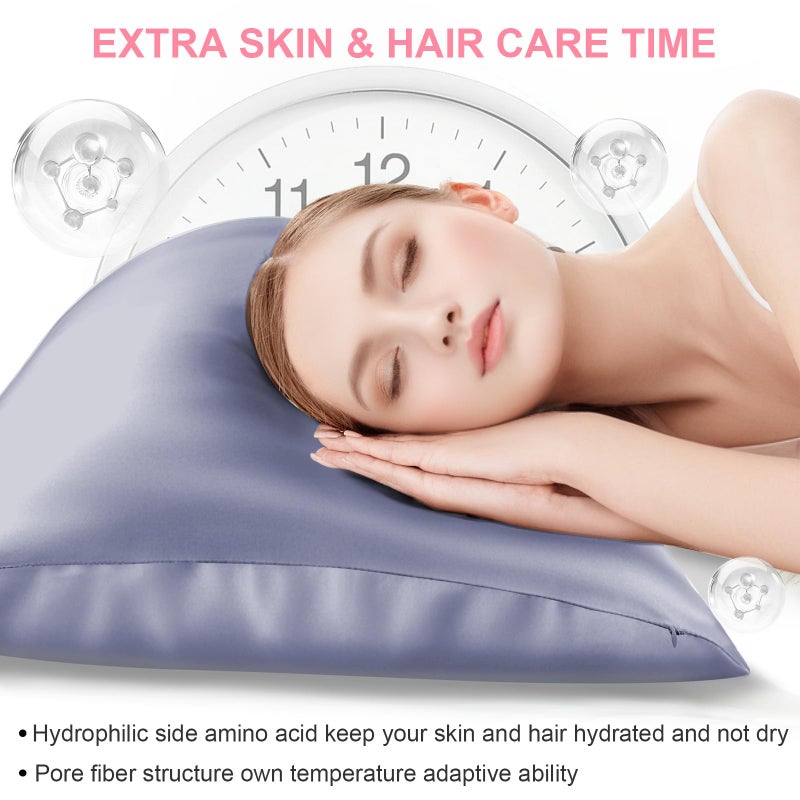 LYSHIN Mulberry Silk Pillow Cases Queen Size with Hidden Zipper  Ultra Smooth and Soft Breathable Cooling Silk Satin Pillowcase for Hair and Skin  Gifts for Women Men (Grayish Blue  20x30 Inches  1 Pack) - Image 3