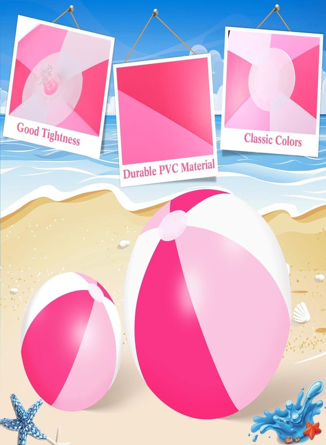 Realspring 36 Pack Beach Balls Bulk Multiple Sizes 6" 12" 16" 24" 40" PVC Summer Swimming Pool Ball Inflatable Pool Favors for Water Adults Outdoor Hawaii Party Decor (Deep Pink, Light Pink, White) - Image 2