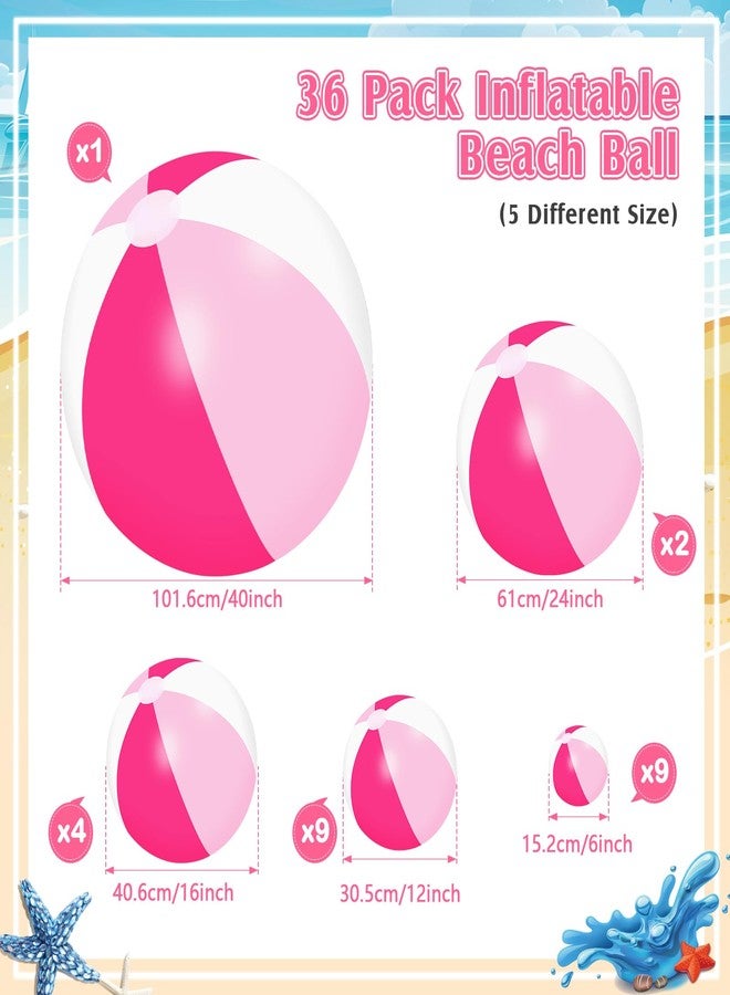 Realspring 36 Pack Beach Balls Bulk Multiple Sizes 6" 12" 16" 24" 40" PVC Summer Swimming Pool Ball Inflatable Pool Favors for Water Adults Outdoor Hawaii Party Decor (Deep Pink, Light Pink, White) - Image 3