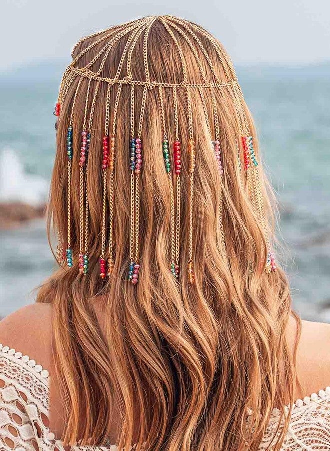 يان قبعة شعر مزينة بشرابة مرصعة بأحجار الراين الذهبية، قطعة زينة شعر بوهيمية، إكسسوارات شعر للمهرجانات للنساء والفتيات - Image 4