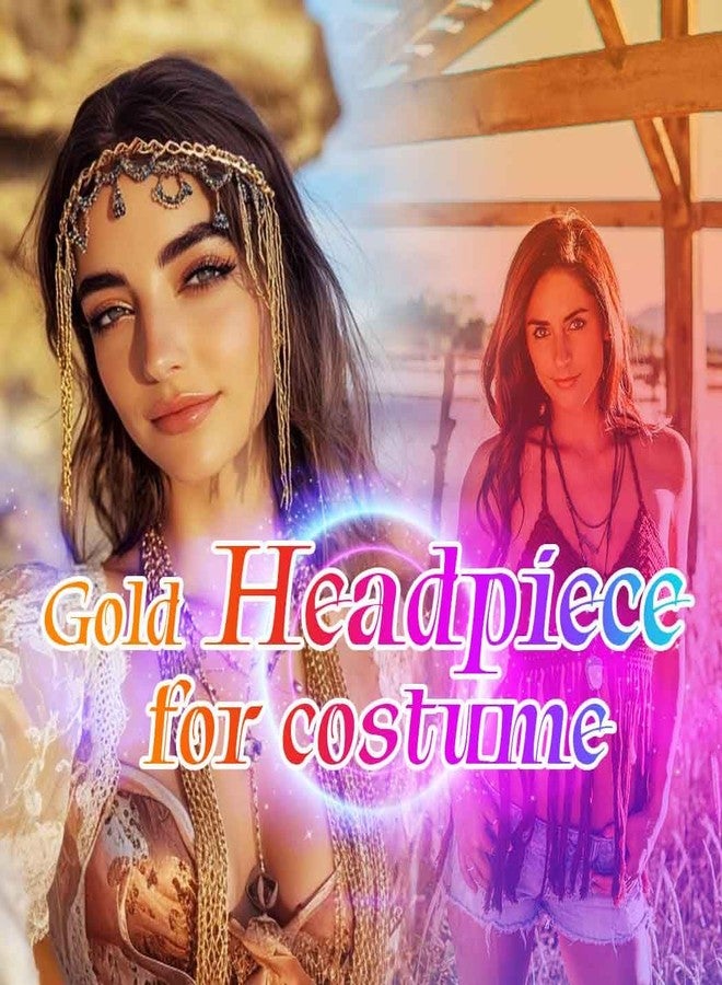 يان قبعة شعر مزينة بشرابة مرصعة بأحجار الراين الذهبية، قطعة زينة شعر بوهيمية، إكسسوارات شعر للمهرجانات للنساء والفتيات - Image 3