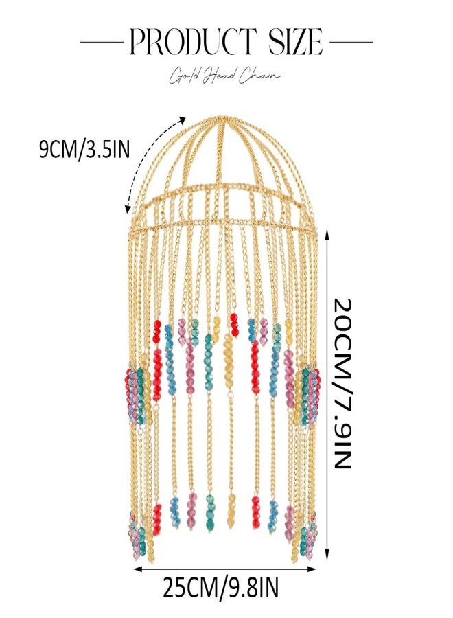 يان قبعة شعر مزينة بشرابة مرصعة بأحجار الراين الذهبية، قطعة زينة شعر بوهيمية، إكسسوارات شعر للمهرجانات للنساء والفتيات - Image 2