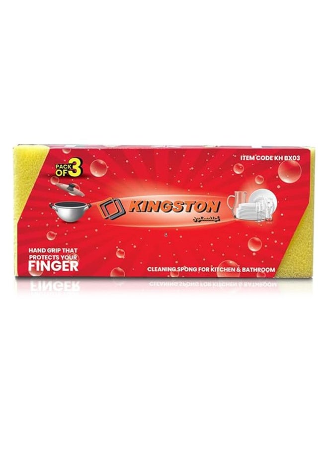 Kingston - Sponge with Scouring Pad Pack of 3 pieces -Yellow and Green - Image 1