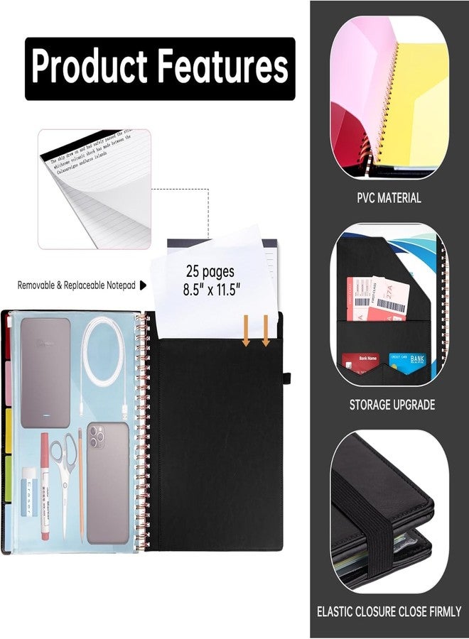 HAUTOCO Leather Clipboard Folio with Storage Zipper Pouch, Spiral Clipboard Folder with Business Card Holder, Notepad, 5 Folders with 10 Pockets, 39 Label Stickers, Pen Loop and Elastic Strap, Black - Image 4