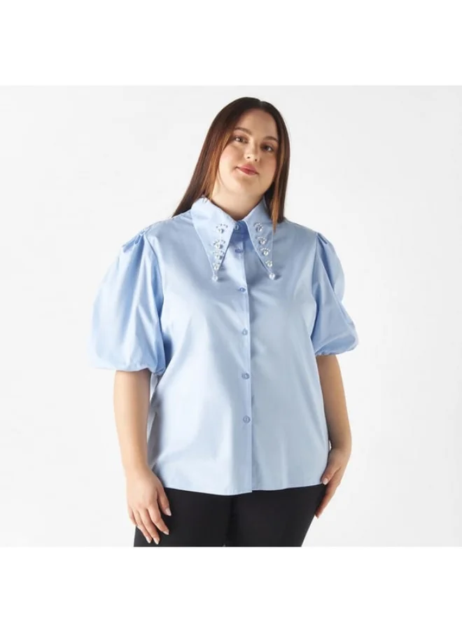 2Xtremz 2Xtremz Embellished Shirt with Puff Sleeves