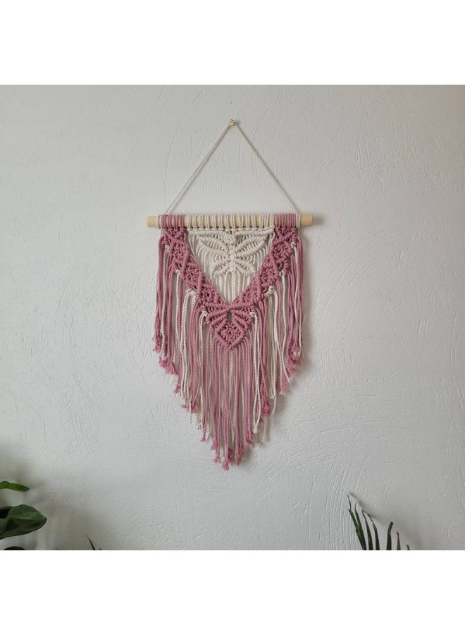 Antikiano A handmade macrame piece made of cotton threads. It has a simple and beautiful design that adds a special decorative touch to any room. Perfect for hanging on the wall in bedrooms or living rooms, and makes a lovely gift for handmade item lovers. - Image 2