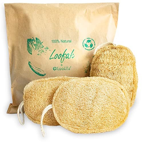 LooLife Natural Loofah Exfoliating Sponge (3 Pack) - Organic Body Scrubber - Biodegradable Shower Luffa - Image 1