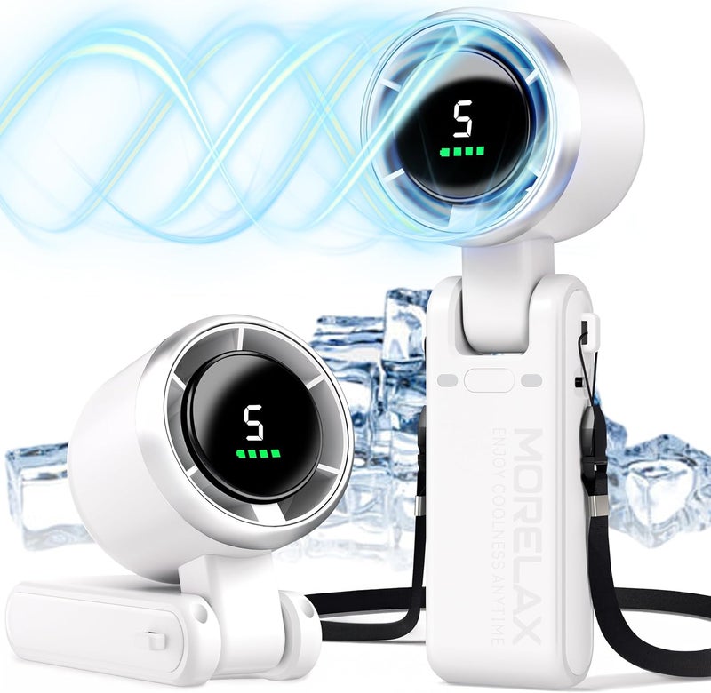 Morelax Personal Handheld Fan,High-Speed Turbo Fans,5-Speed with LED Display,Powerful Motor,4000mAh,USB Rechargeable Portable Cooling Fan for Outdoor Activities,Travel,Working,White - Image 2