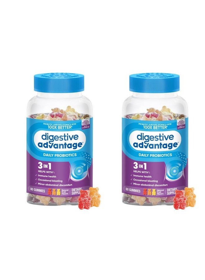 Digestive Advantage Daily Probiotic Gummies for Digestive Health, Gut Health & Immune Support, Probiotics for Men and Women (80ct) - Delicious Natural Fruit Flavor* (Pack of 2) - Image 1