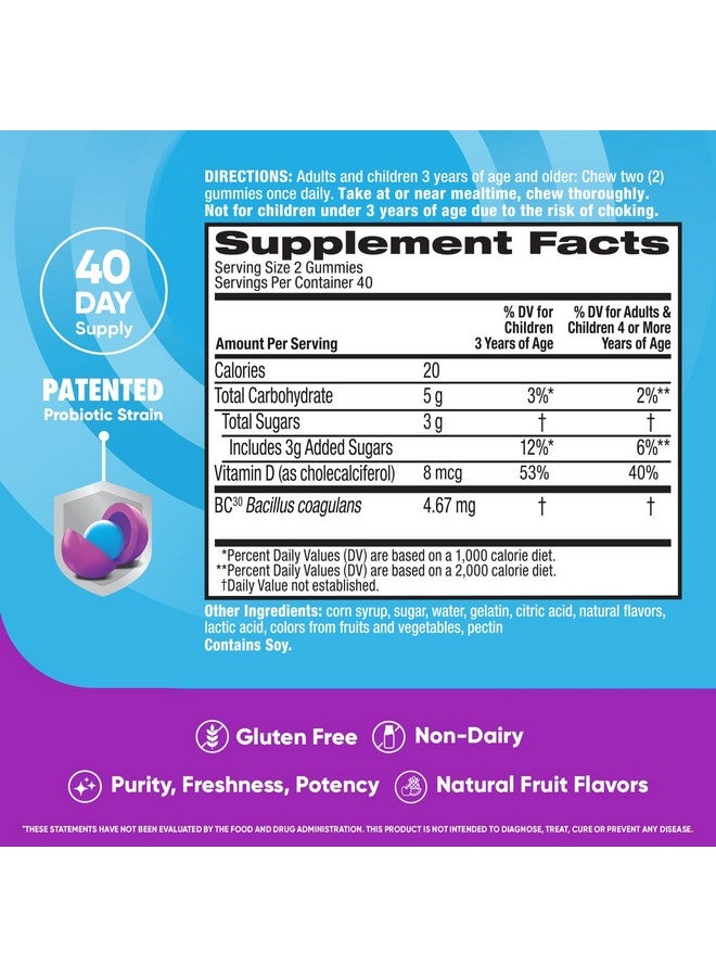 Digestive Advantage Daily Probiotic Gummies for Digestive Health, Gut Health & Immune Support, Probiotics for Men and Women (80ct) - Delicious Natural Fruit Flavor* (Pack of 2) - Image 5