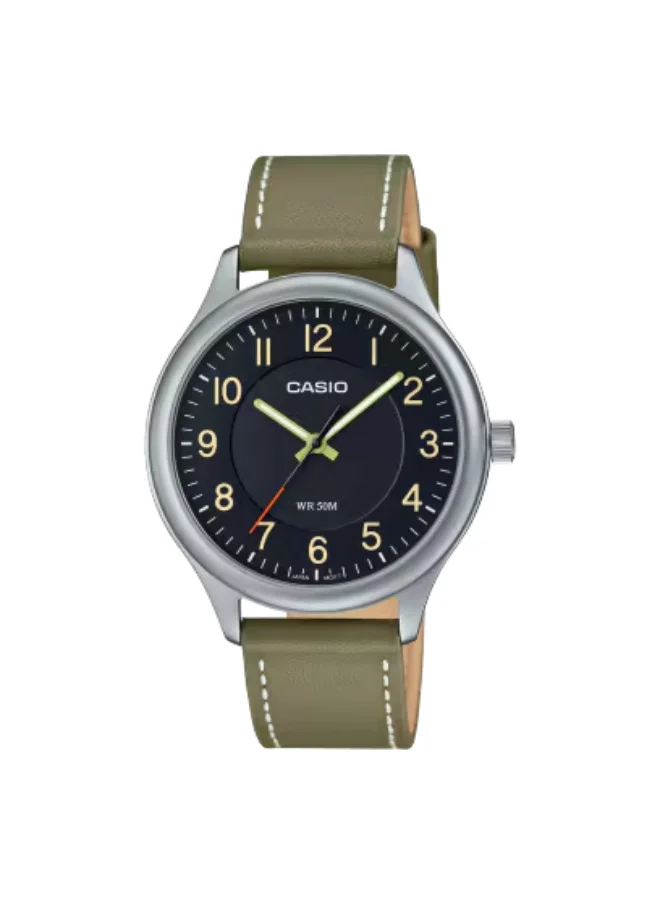 كاسيو Men's Analog Display Watch With Green Leather Strap - MTP-B160L-1B2VDF
