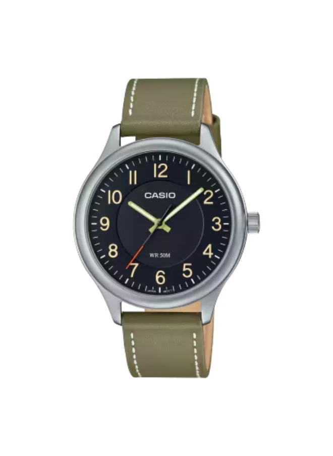 CASIO Men's Leather Analog Watch MTP-B160L-1B2VDF - 39 mm