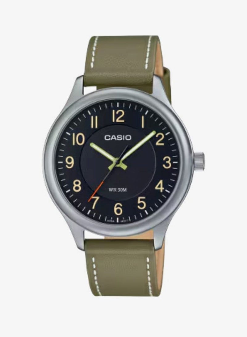 Men's Leather Analog Watch MTP-B160L-1B2VDF - 39 mm